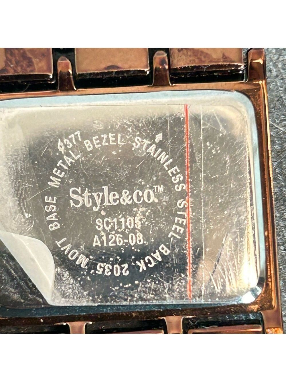 Style & Co. Bronze Amber Crystal rhinestone rectangular watch - Picture 12 of 15